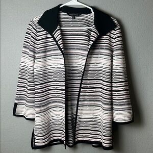 Ming Wang M Multi Color Striped Knit Open Cardigan  Quiet Luxury Spring Feminine